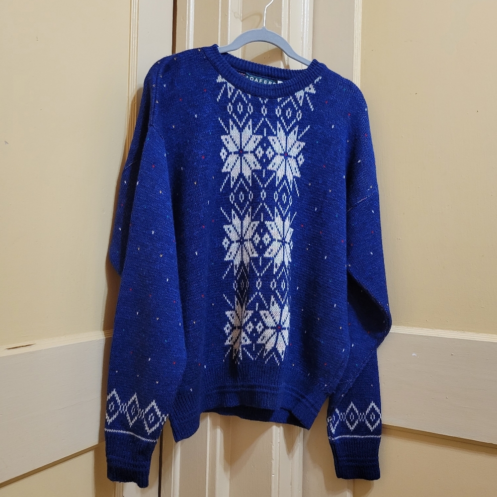 Vintage 90s Crewneck Loafers Acrylic Snowflake Men's Large Sweater